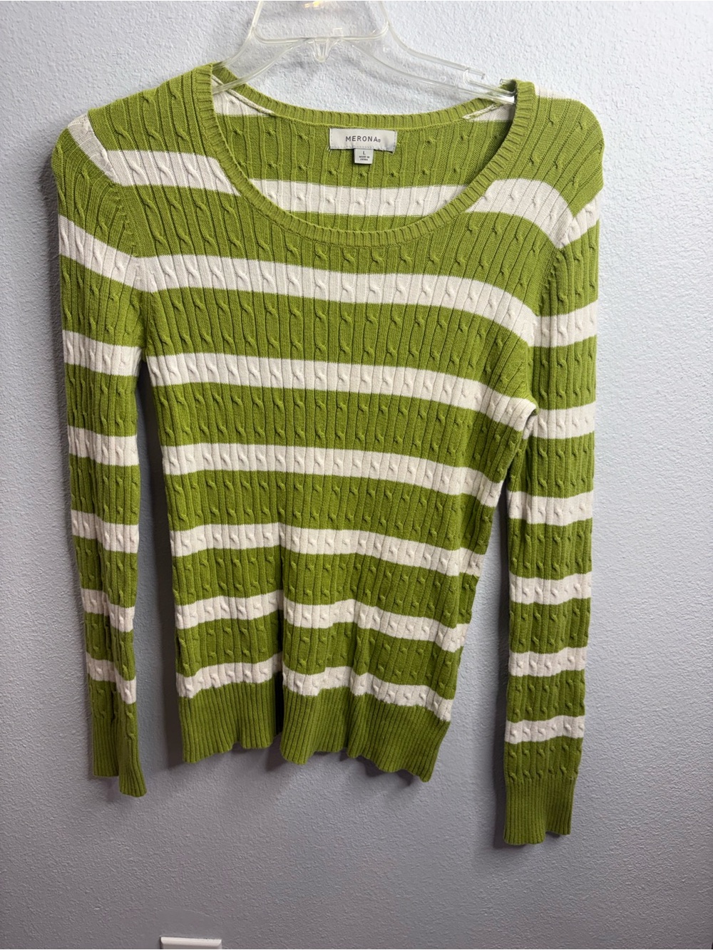 Mossimo Green/White Striped Sweater Size Large